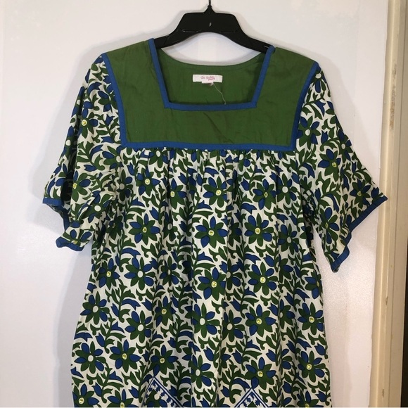 Go Softly Green Blue Floral Beaded Patio Dress Muumuu | Small/Medium - Picture 2 of 11